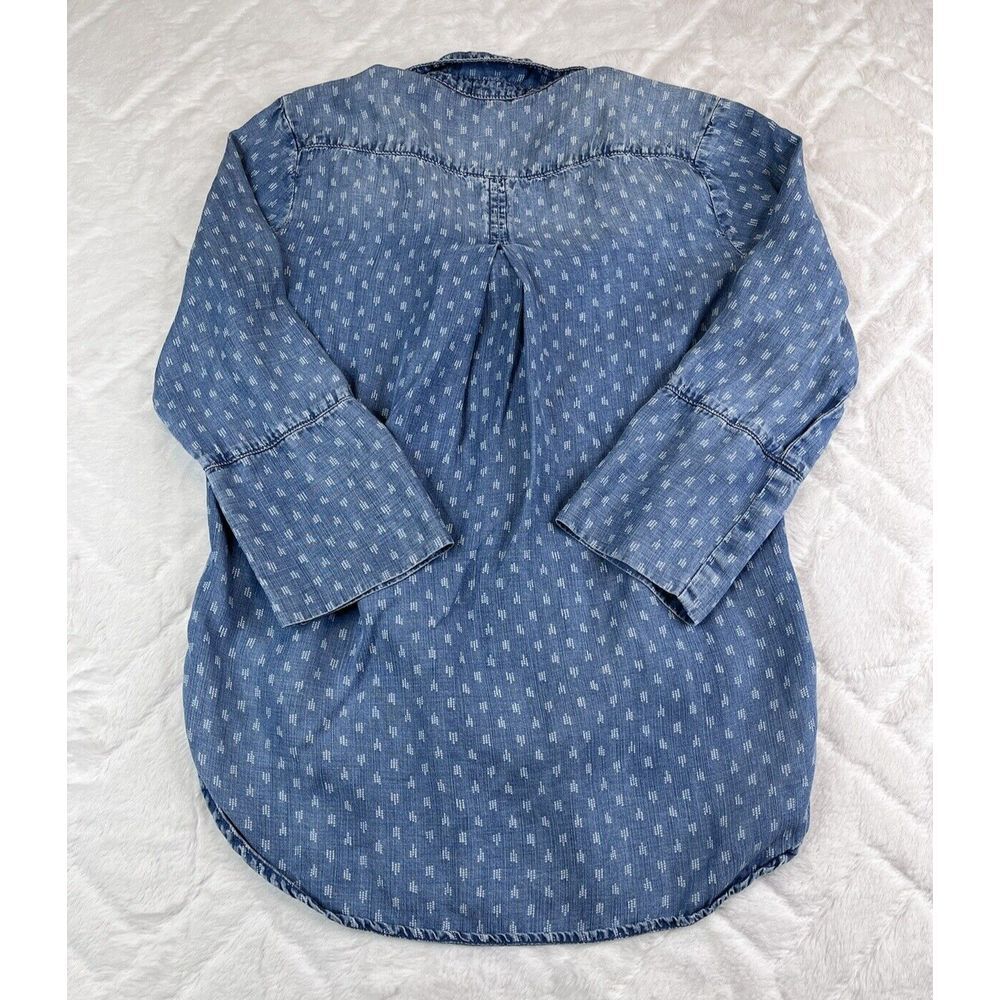 Cloth & Stone Shirt Women's (S) Blue Geometric Chambray Tencel Pocket Preppy - Picture 2 of 7